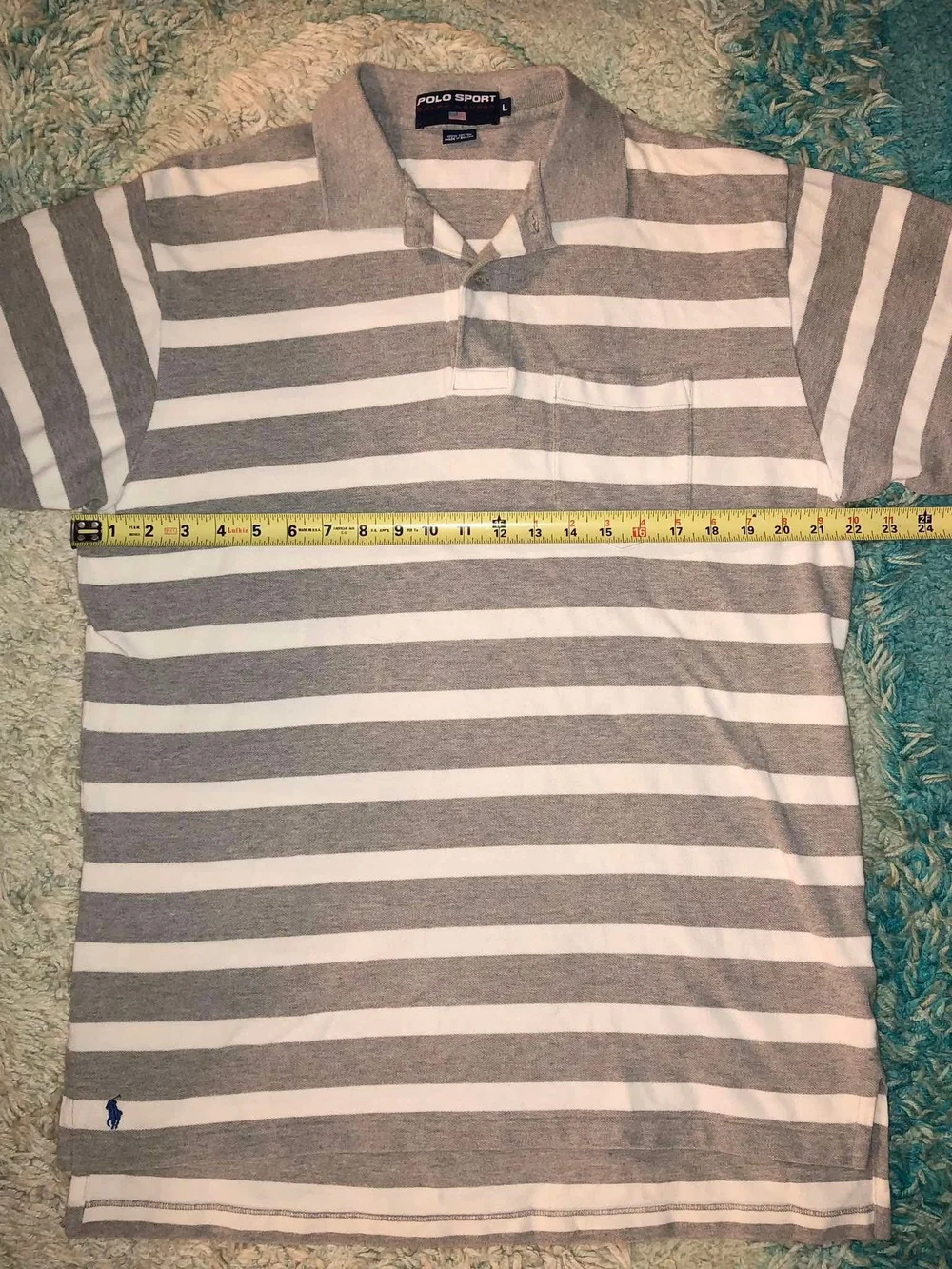 Ralph Lauren Polo Sport Gray and White Striped Short-Sleeve Polo